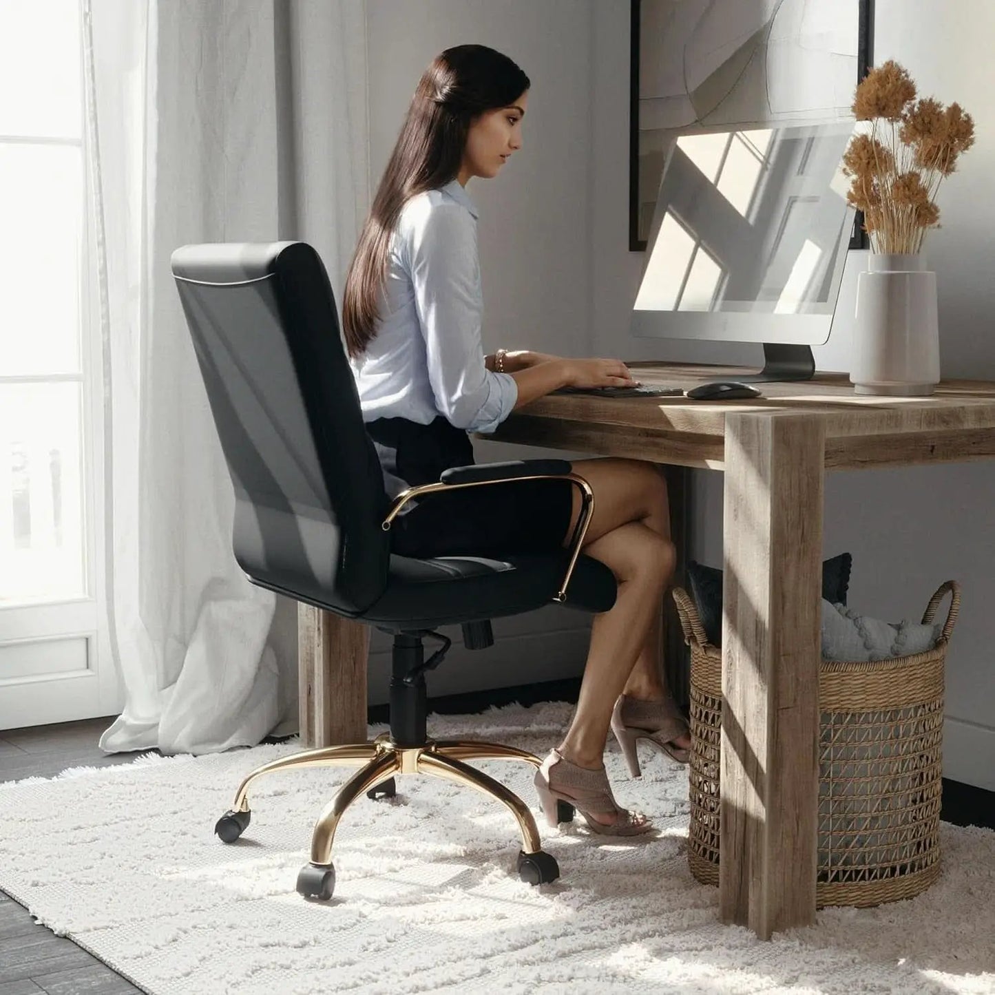 LeatherSoft Mid-Back Office Chair With Adjustable Height from PriceLows™