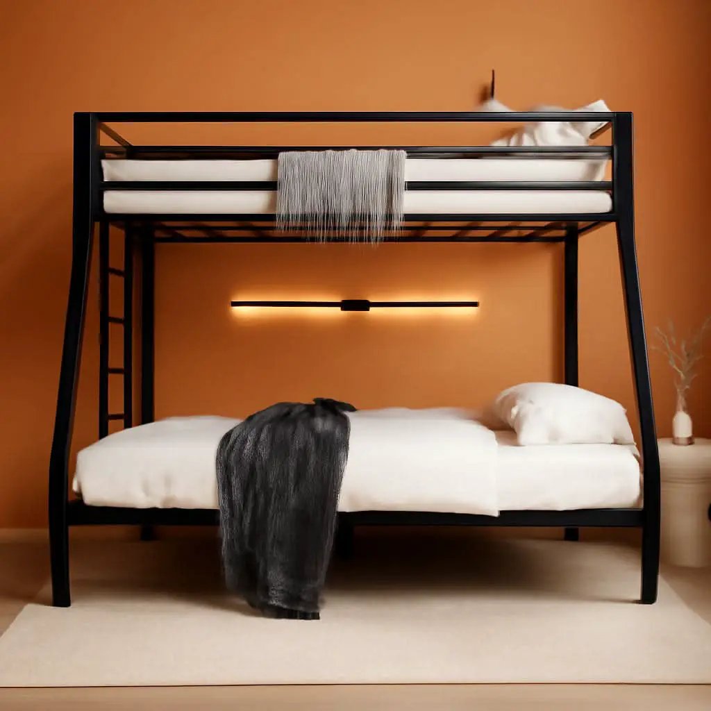 Metal Bunk Bed Twin Over Full Size With Guardrails from PriceLows™