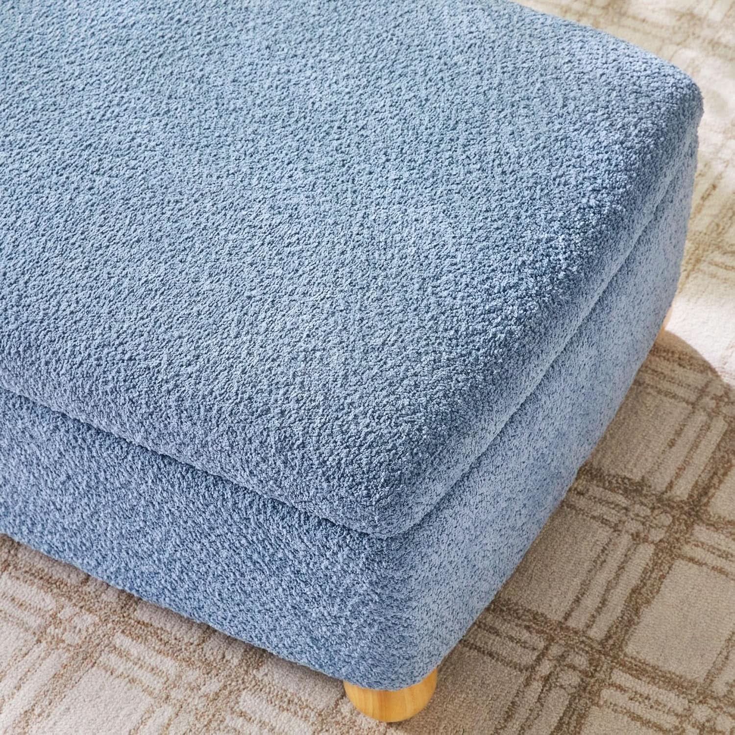 Oversized Large Soft Blue Boucle Fabric Storage Ottoman from PriceLows™
