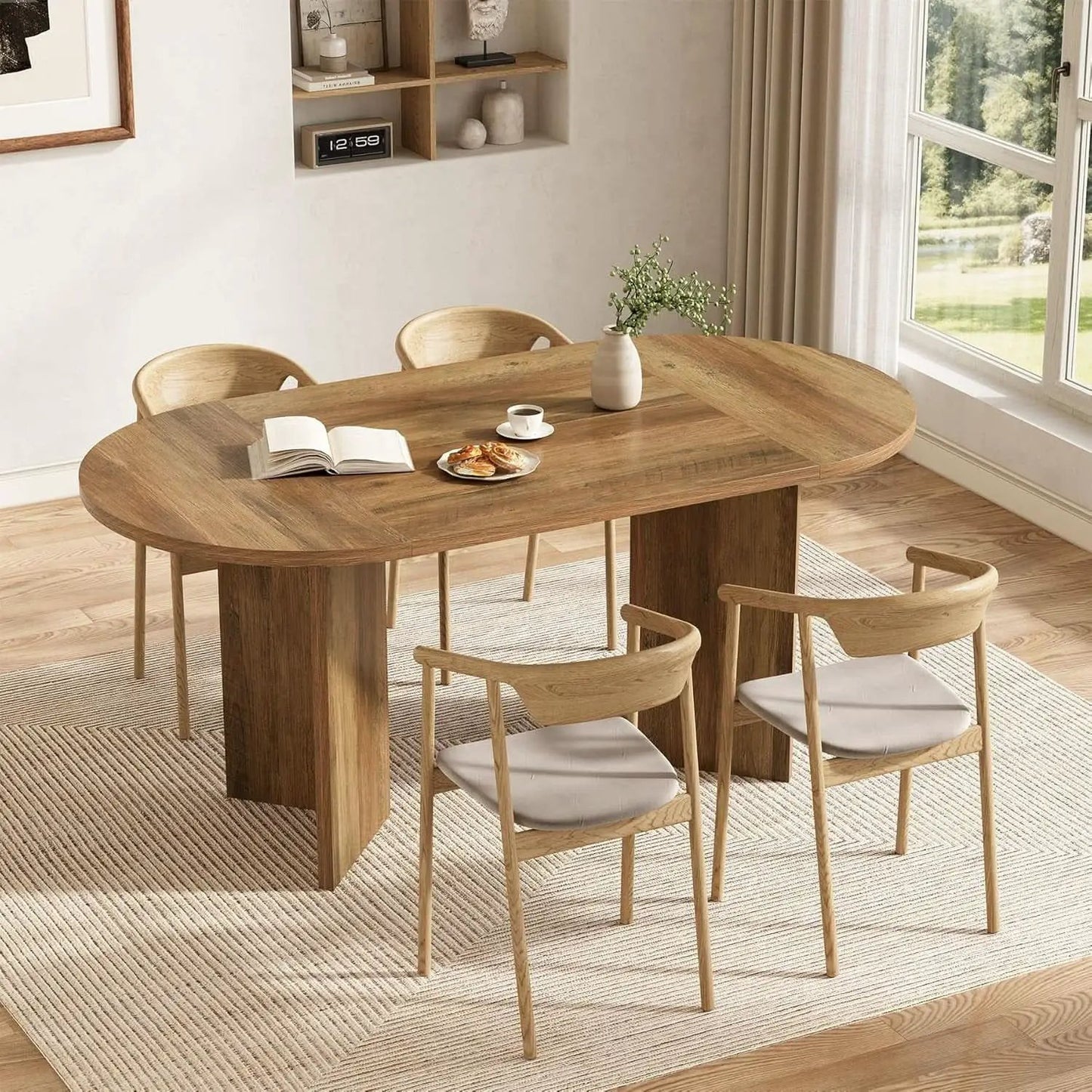 63 Inch Rustic Oval Dining Table With Metal Base Durable from PriceLows™