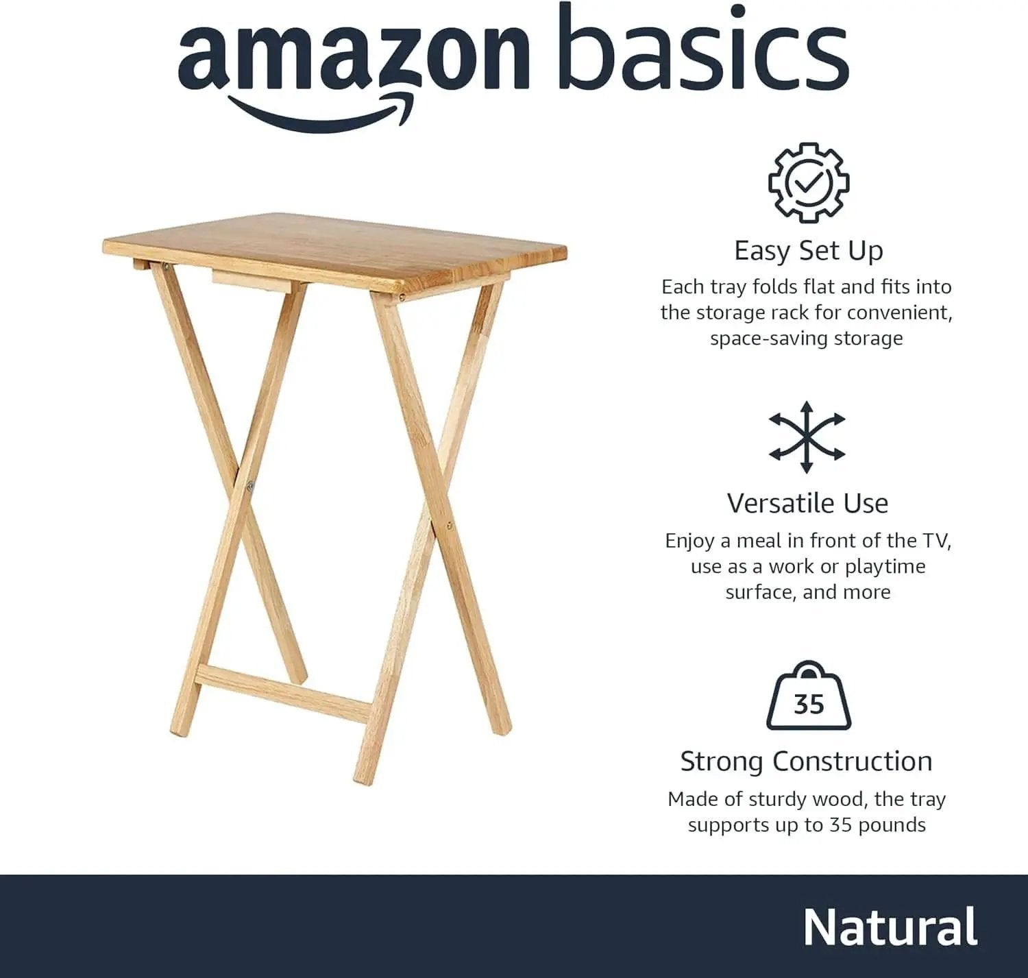 TV Dinner Tray Table Set of 4 With Storage Rack Natural from PriceLows™