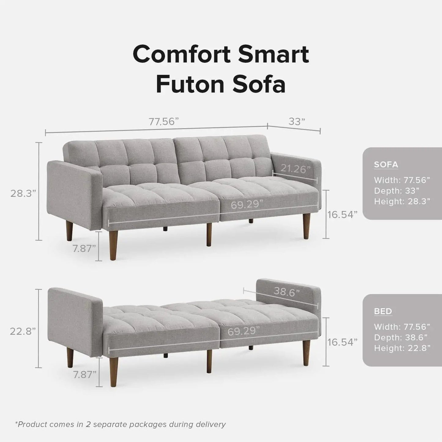 Gray Fabric Twin Futon Sofa Bed With Arms For Small Rooms from PriceLows™