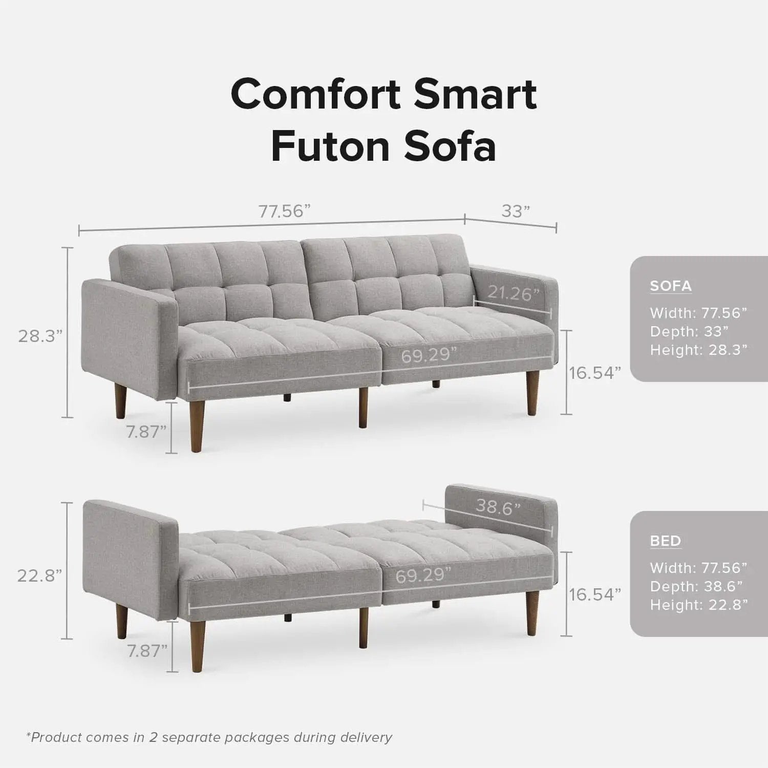 Gray Fabric Twin Futon Sofa Bed With Arms For Small Rooms from PriceLows™