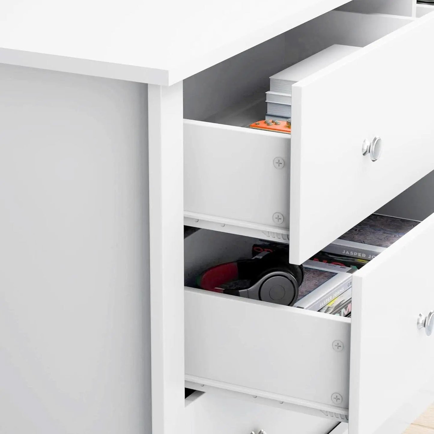 White 6 Drawer Dresser With Smooth Metal Slides Storage from PriceLows™