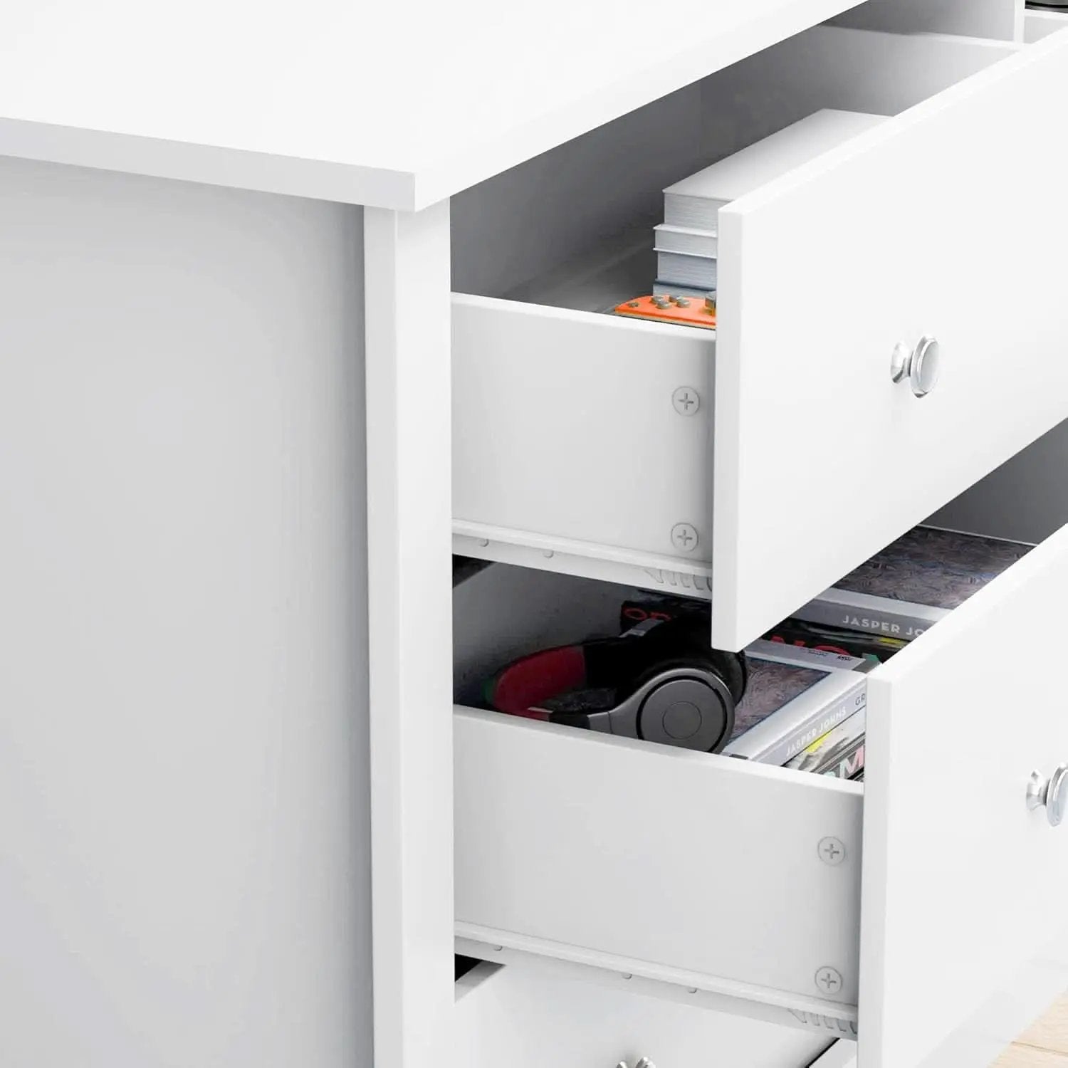 White 6 Drawer Dresser With Smooth Metal Slides Storage from PriceLows™