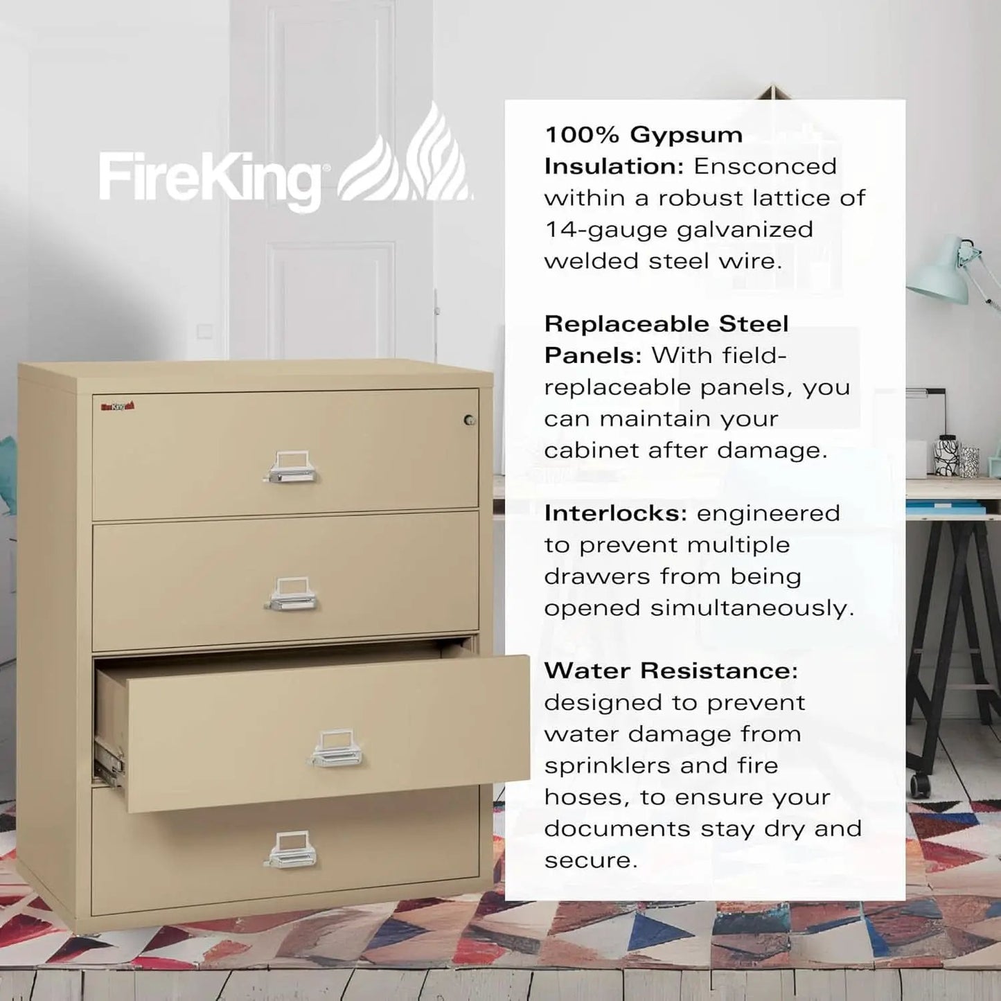 Lateral 4 Drawer Fire Safe File Cabinet With Key Lock 1 Hour Fire Rated from PriceLows™