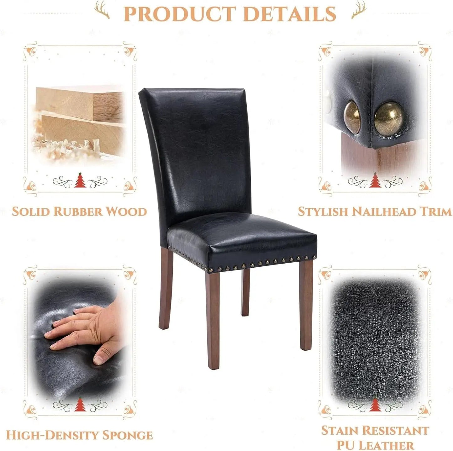 Parsons Dining Chairs Set Of 4 Black Upholstered Nailhead Trim from PriceLows™