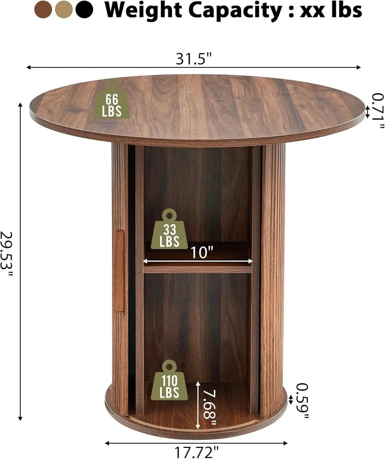 31.5 Inch Walnut Round Dining Table For Two To Four from PriceLows™