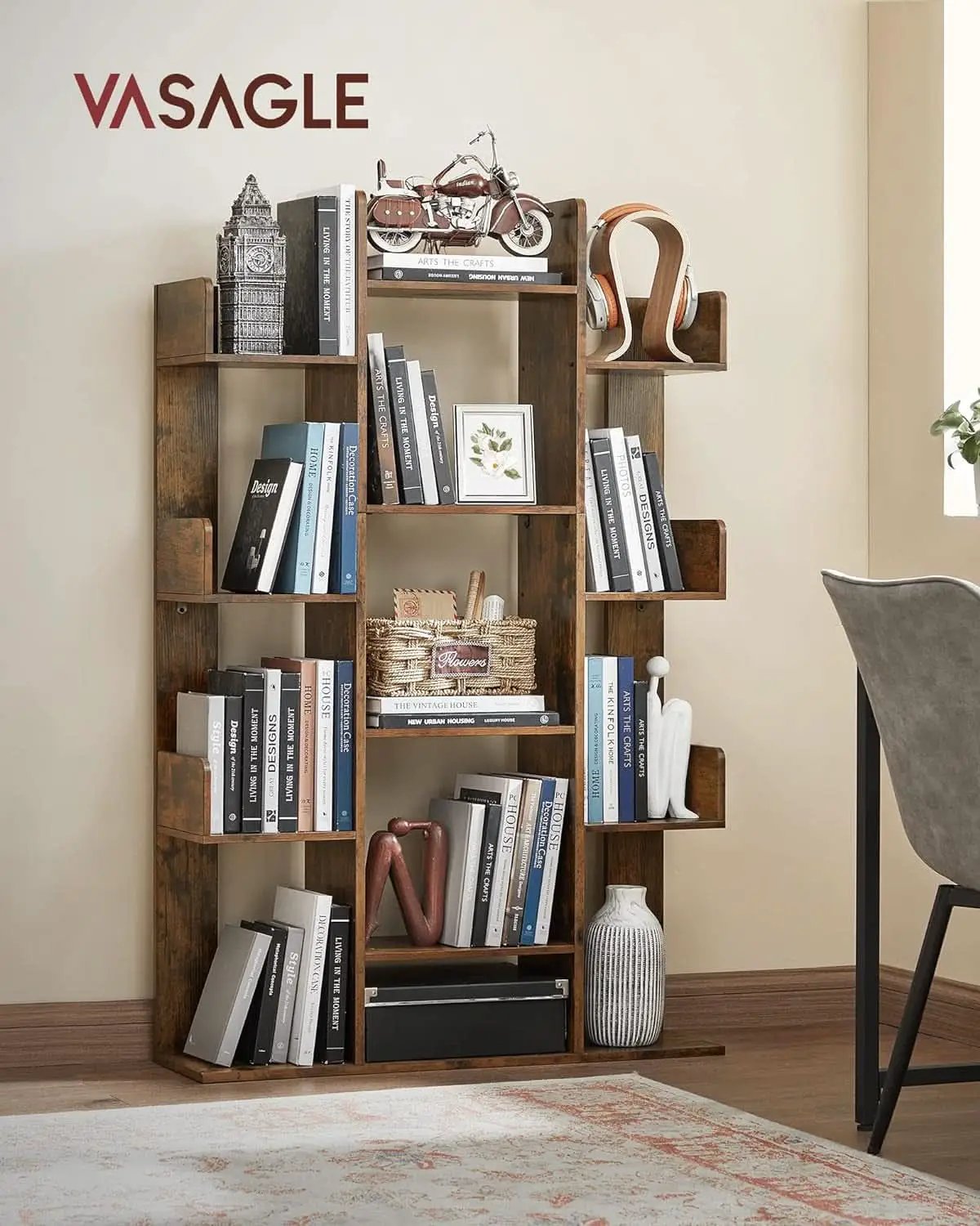 Tree Shaped Bookcase Rustic Brown Tall With 13 Shelves from PriceLows™