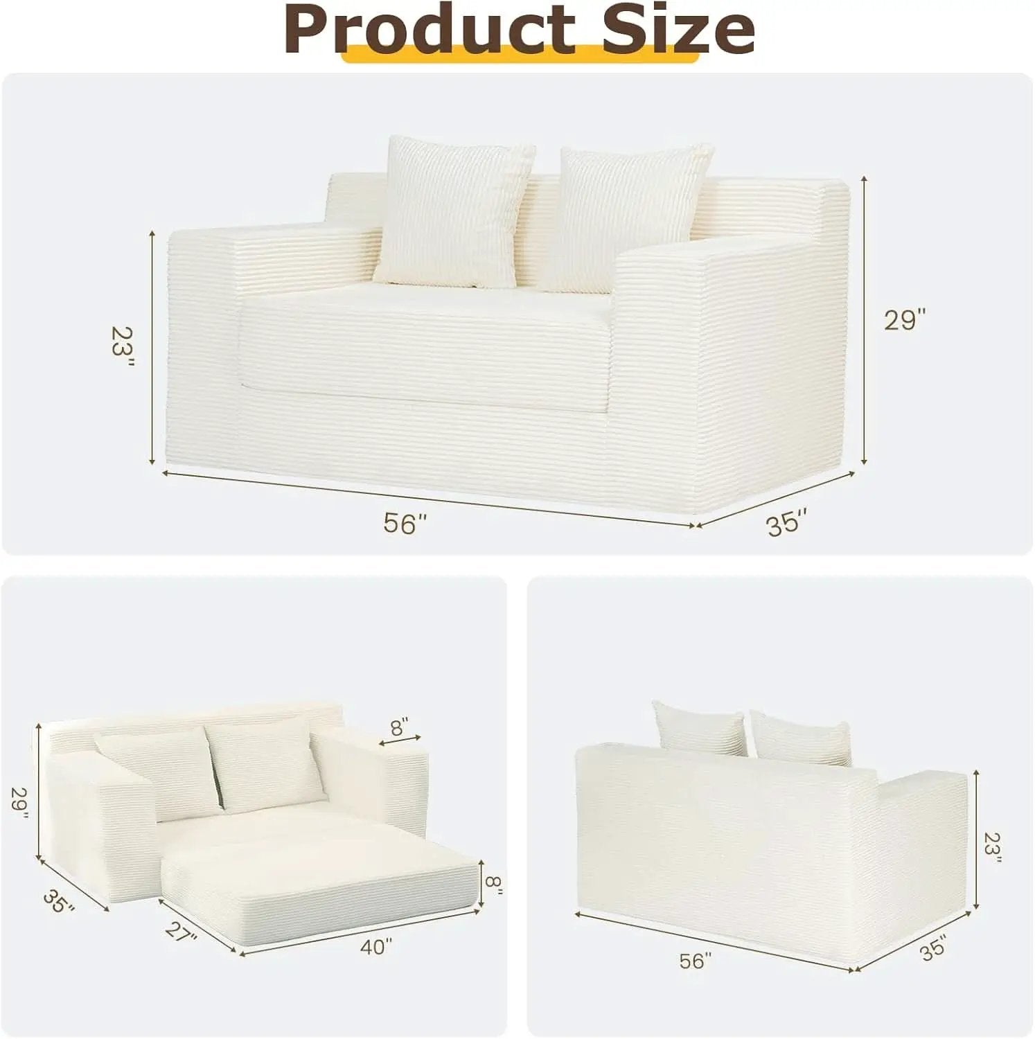 Corduroy Convertible Sofa Bed Three In One BeigeTone Sleeper from PriceLows™