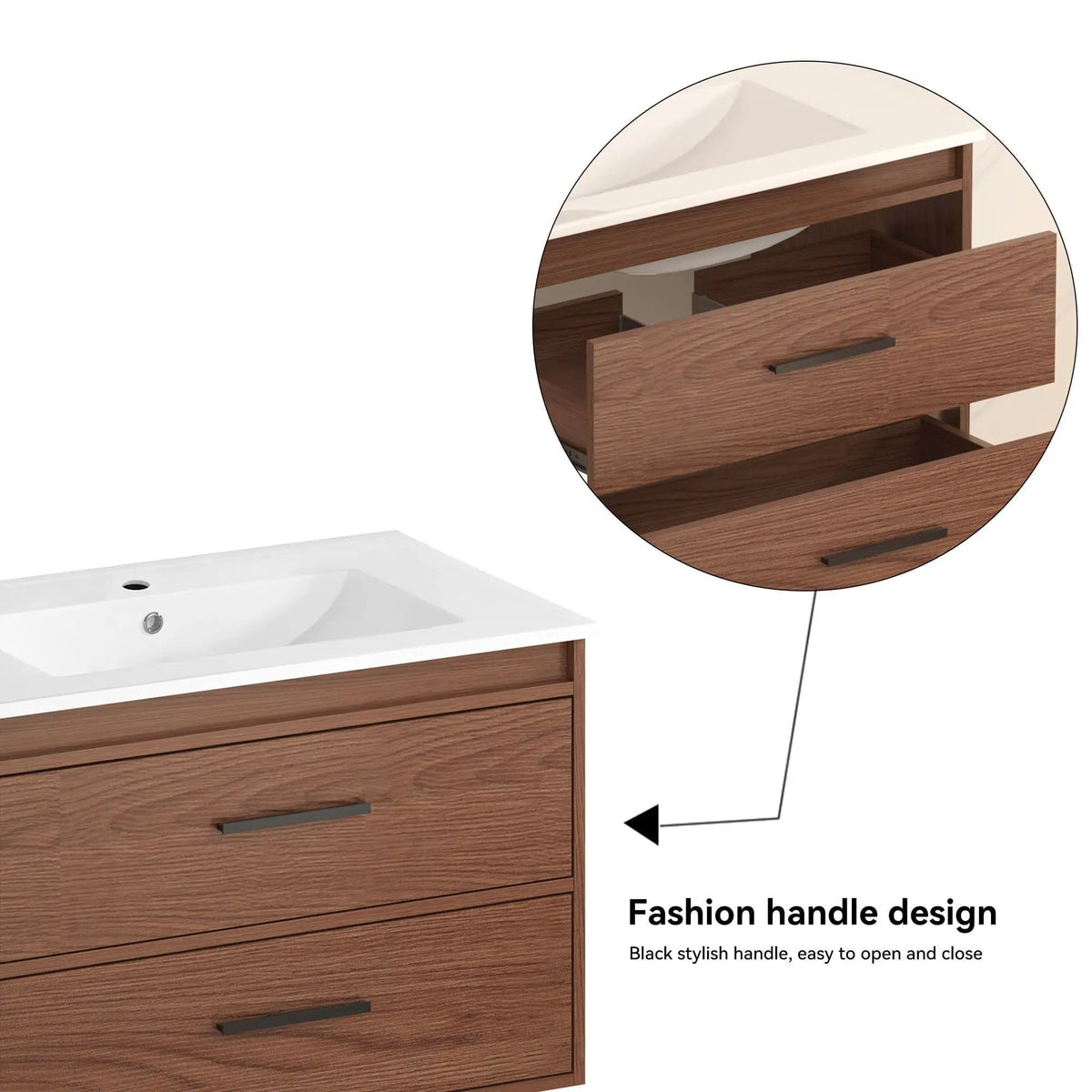 Wall Mounting Bathroom Vanity With Soft Close 2 Drawer, Sink Reddish | Vanity | Ceramic & Mdf | Brown