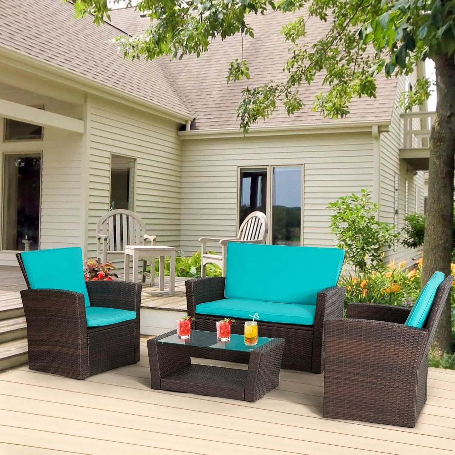 4 Piece Outdoor Patio Furniture Set Wicker Conversation from PriceLows™
