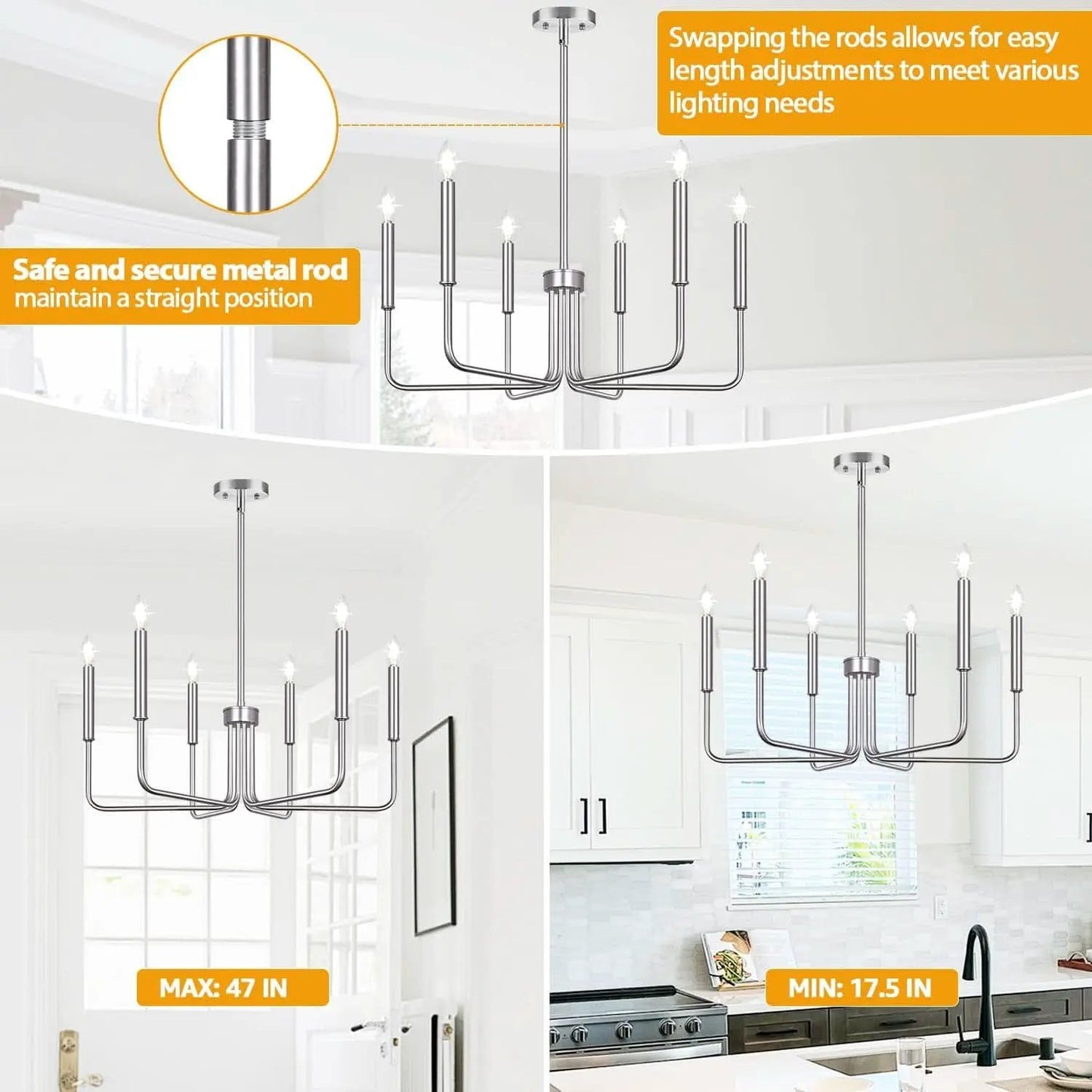 6 Light Brushed Nickel Farmhouse Chandelier For Dining Room from PriceLows™