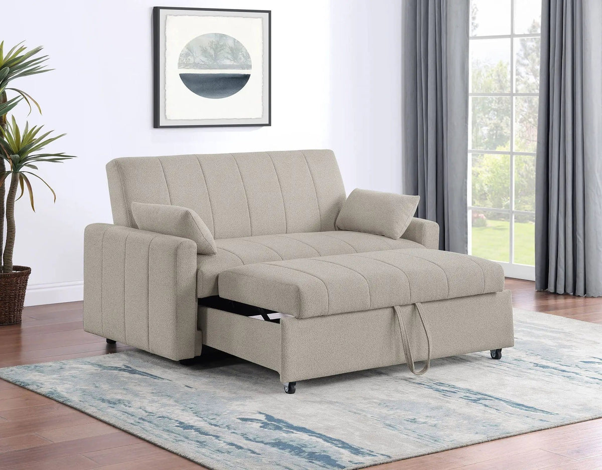 Portland Boucle Upholstered Sleeper Sofa Bed Latte Sleeper Loveseat | 59.75 x 34 x 36.5 in | Boucle | Bedroom