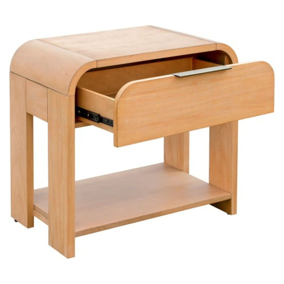 1 Drawer Waterfall Nightstand | Mid-Century Design | Natural Finish | Open Shelving
