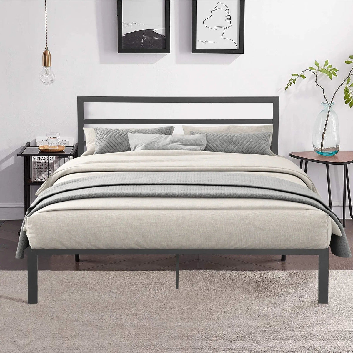Metal Bed Frame With Headboard | 84.05 x 61.42 x 36.6 in | Metal | Bedroom
