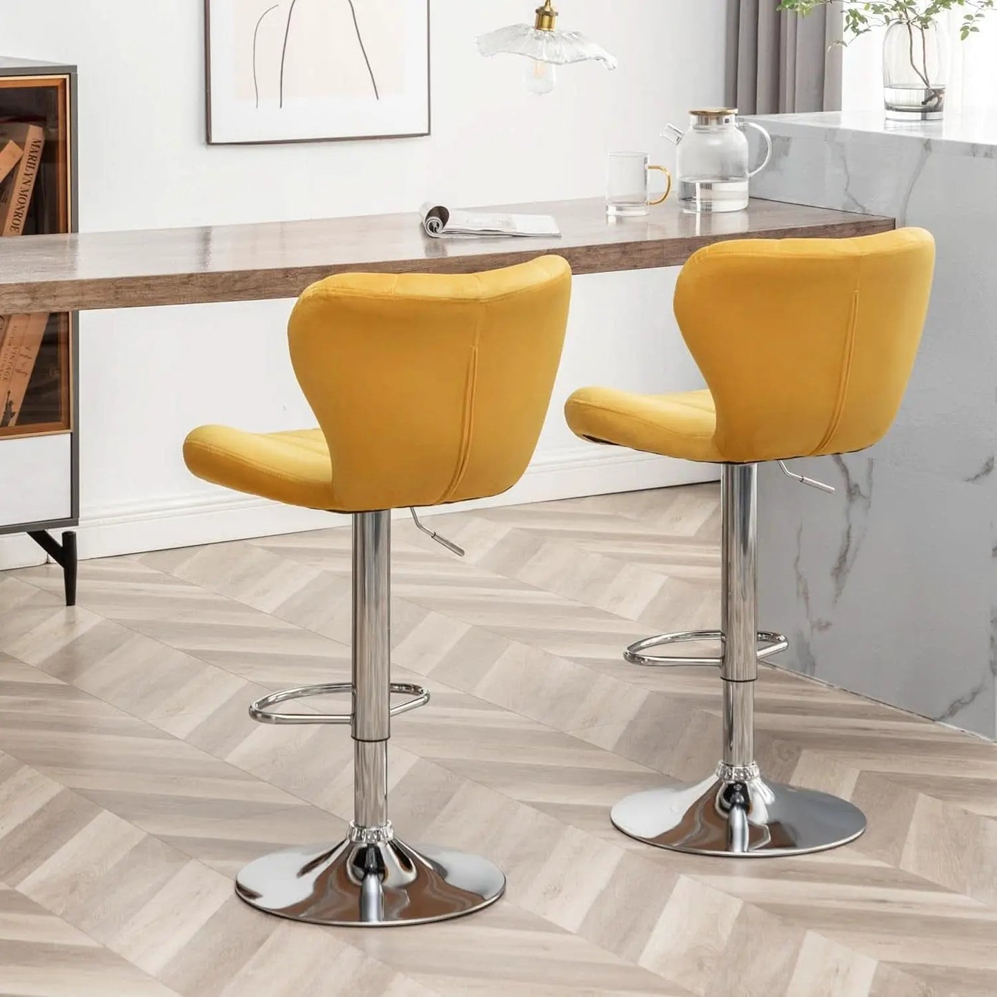 Yellow Adjustable Swivel Bar Stools Set Of 2 For Kitchen from PriceLows™