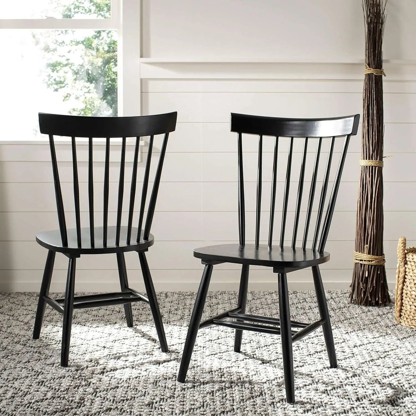 Parker Spindle Windsor Dining Chair Set Of 2 Black 17 Inch from PriceLows™