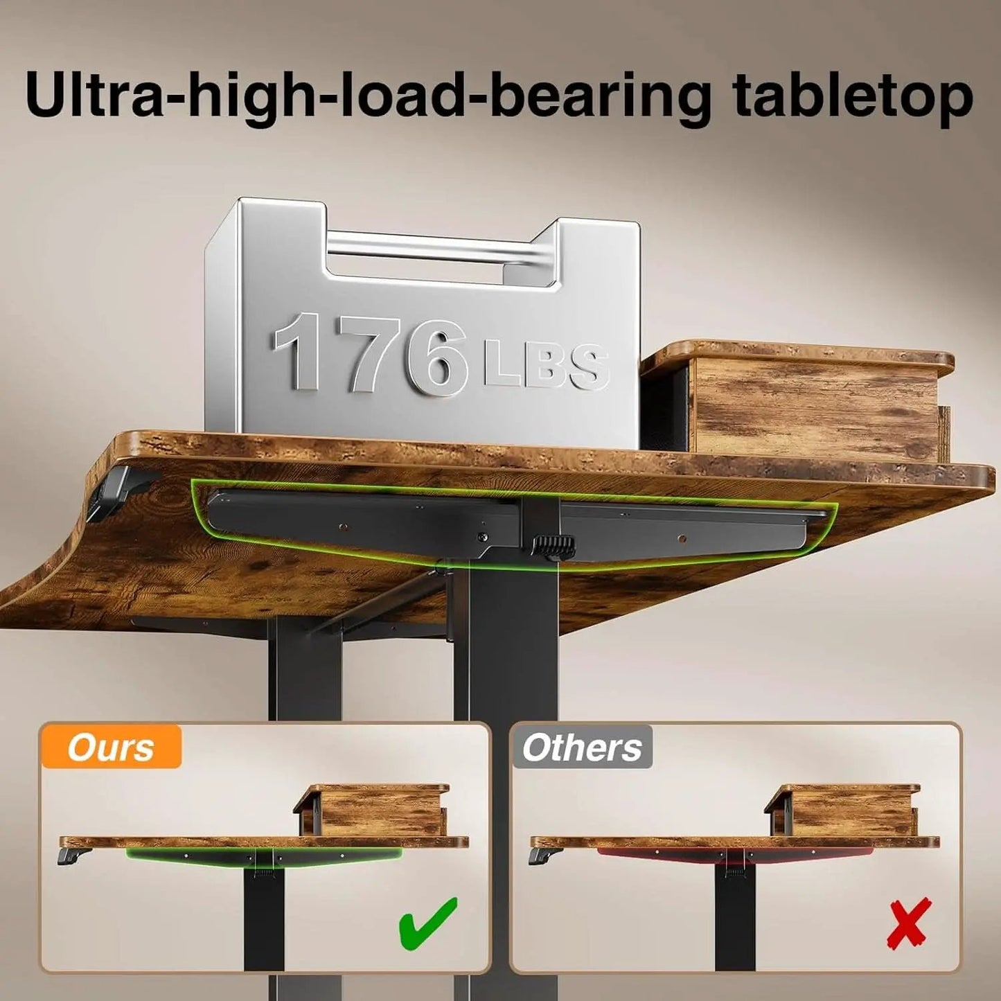 Brown 47.2 Inch Standing Desk Monitor Riser Drawers from PriceLows™