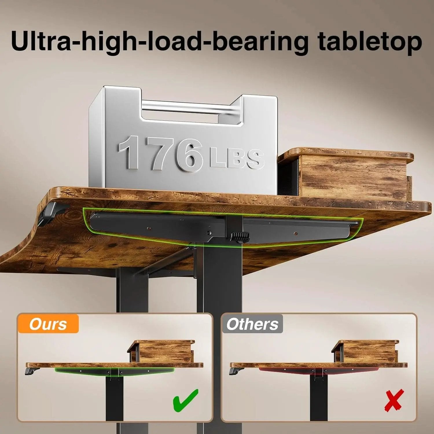 Brown 47.2 Inch Standing Desk Monitor Riser Drawers from PriceLows™