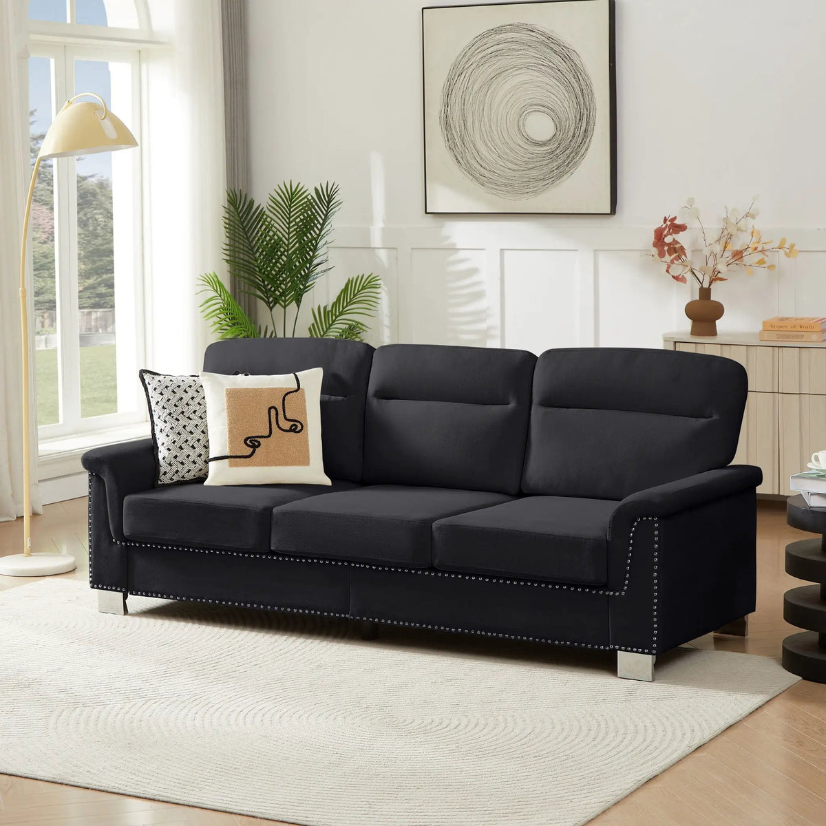 3 Seater Stationary Sofa | High-Density Foam And Spring Pack | 84.2 Inch Length | Solid Structure