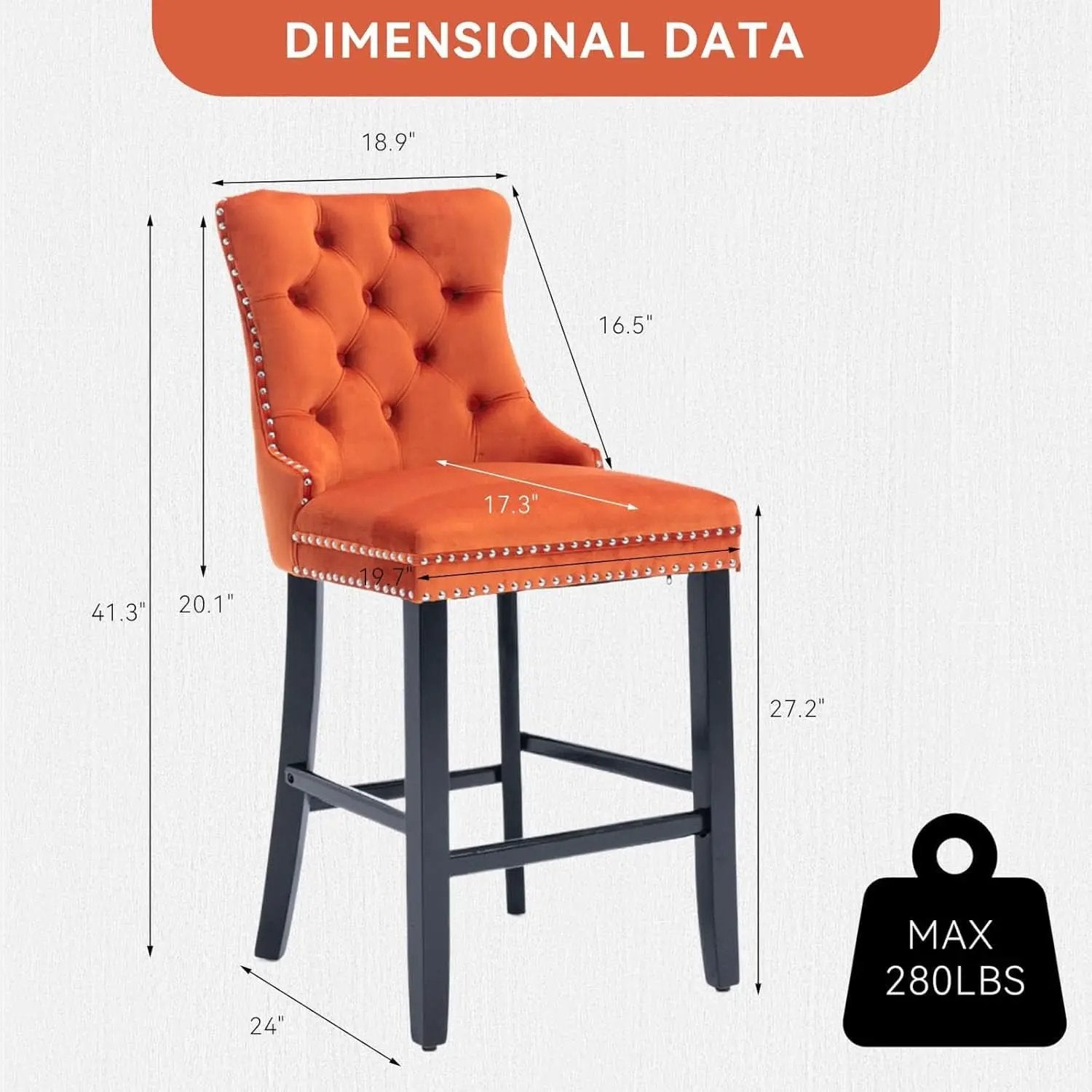Velvet Upholstered Bar Stools Set Two with Back from PriceLows™