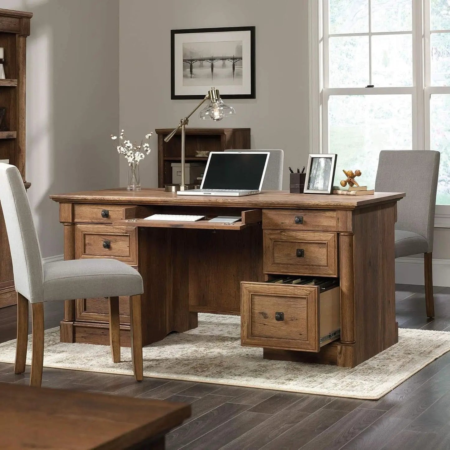 Palladia Executive Desk 65 Inch Vintage Oak Surface from PriceLows™