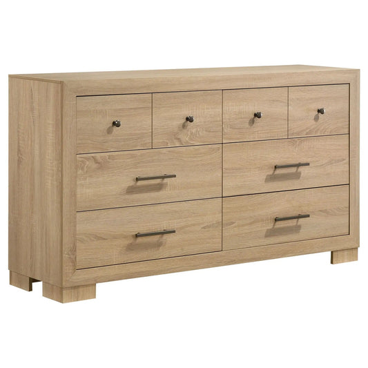 Arielle 6-drawer Bedroom Dresser Cabinet | 61 x 17.25 x 33.75 in | Engineered Wood & Metal | Light Oak