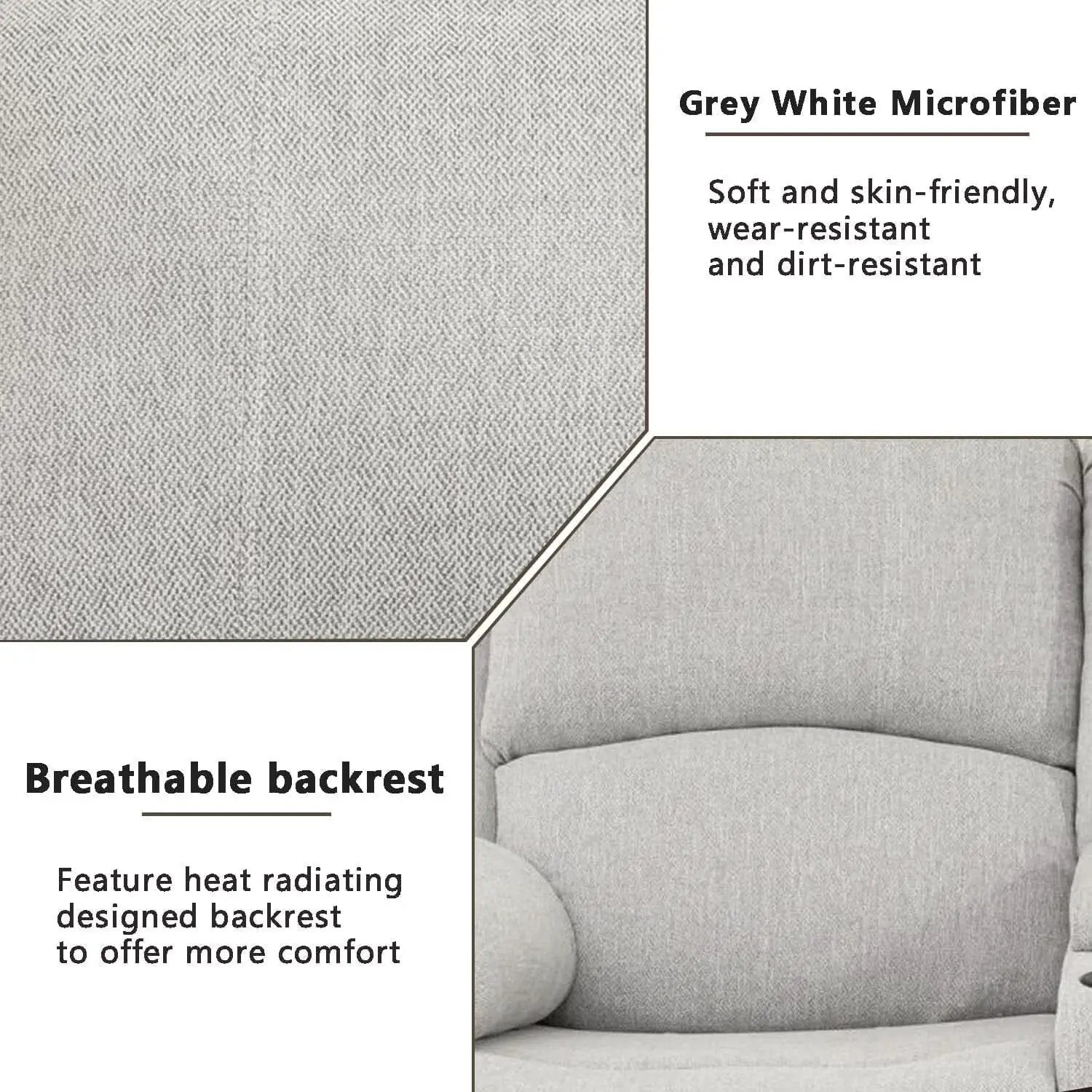 Grey White Microfiber Leather Recliner Sofa Set Living Room from PriceLows™