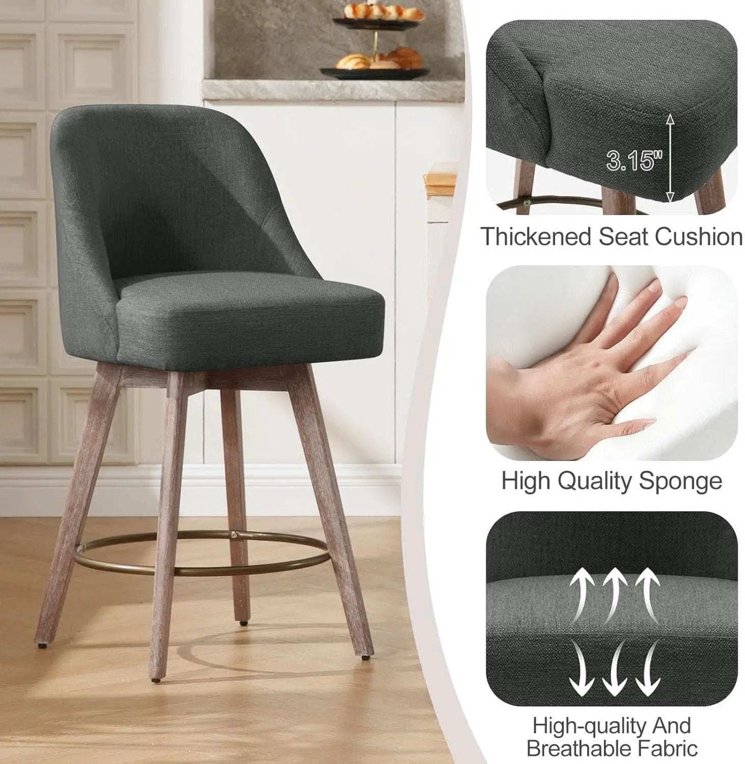 Counter Height Bar Stools Set Of Four 26 Inch Gray from PriceLows™