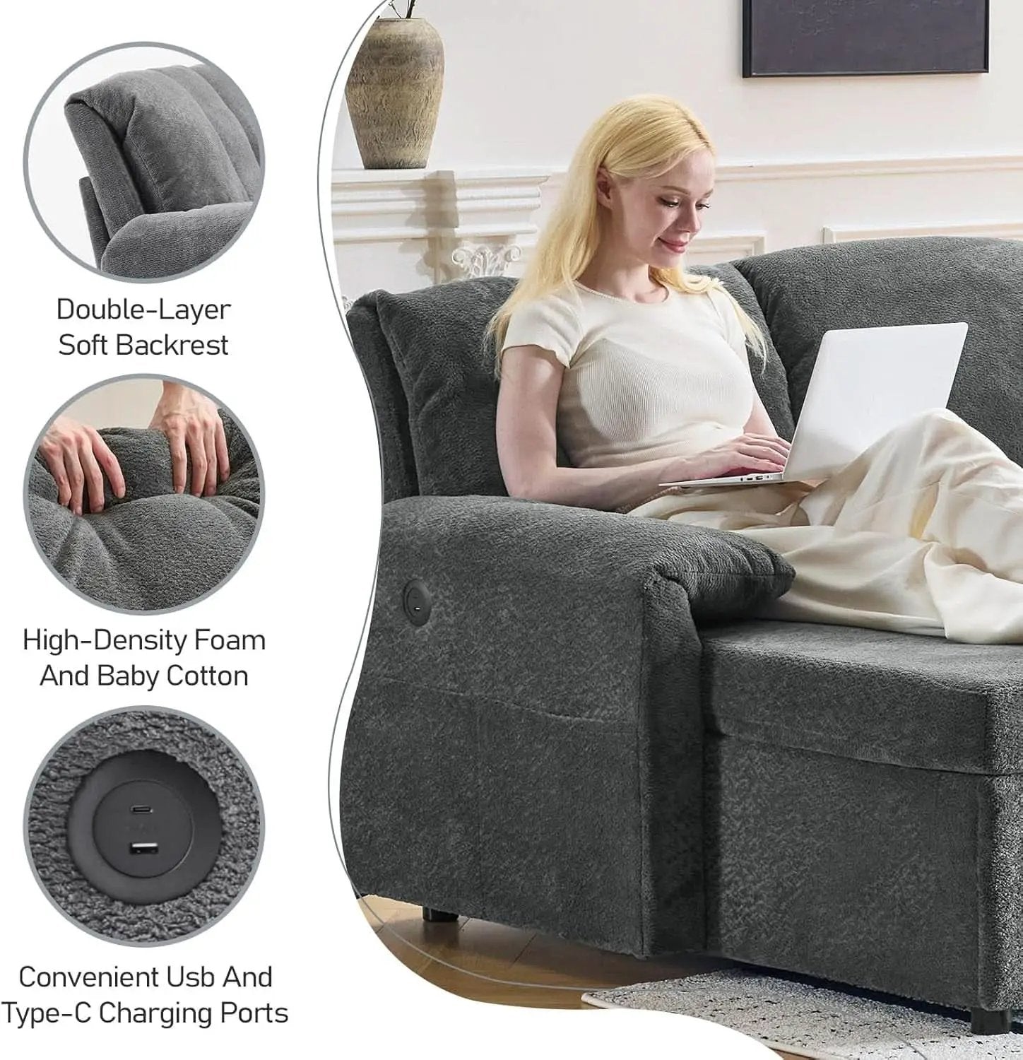 Convertible Sofa Bed With CloudLike Storage Chaise from PriceLows™