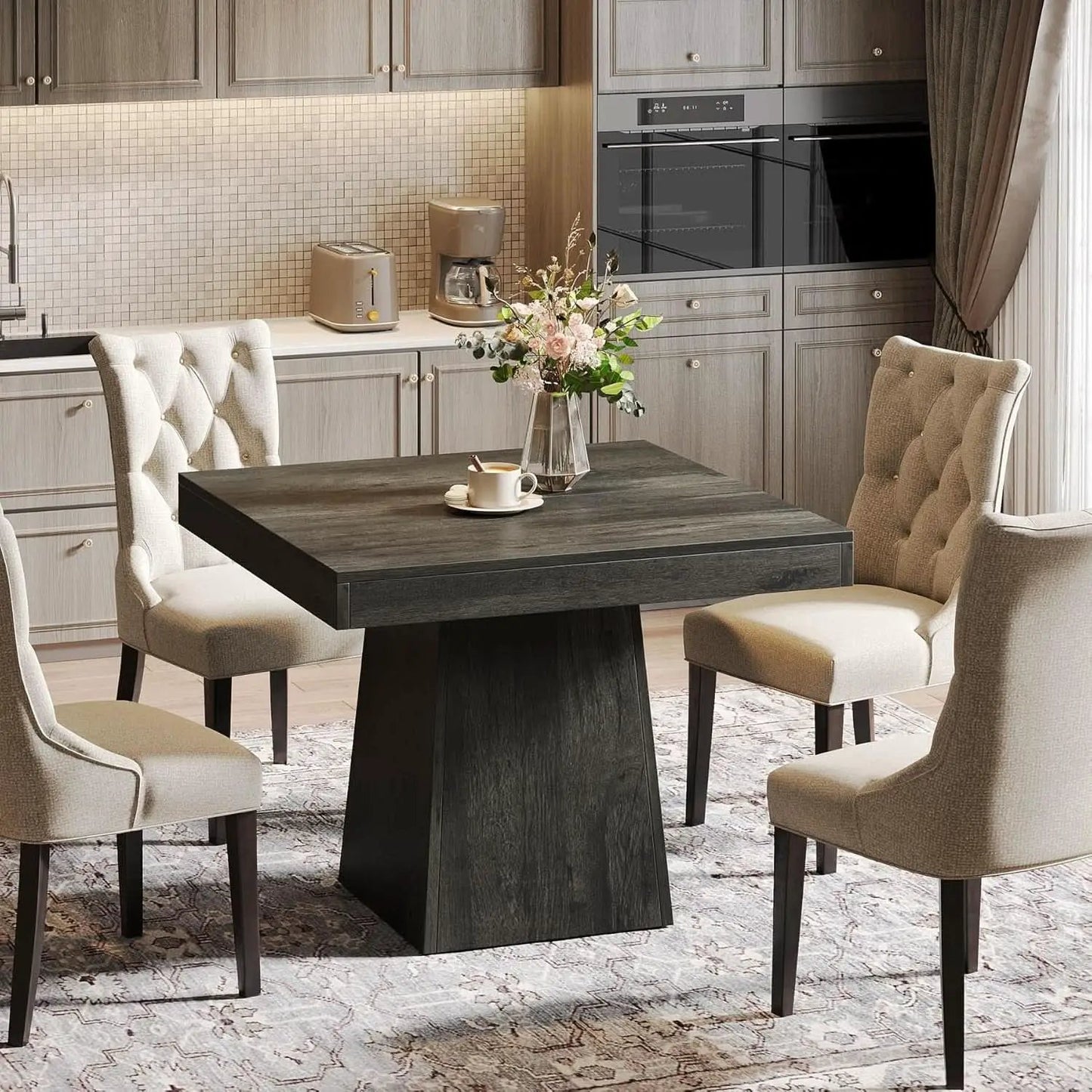 Gray Square Dining Table 31.5 Inch Waterproof Top Seats 4 from PriceLows™