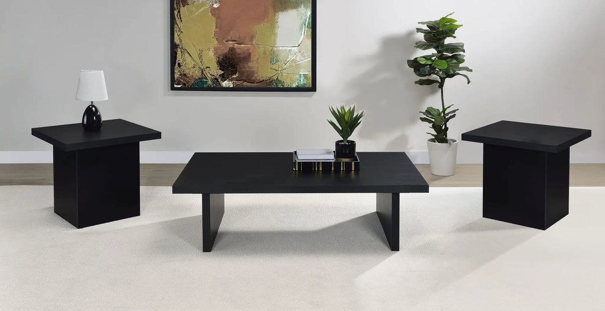 Max 3-piece Rectangular Coffee and End Table Set | 3-Piece Set | Engineered Wood & Veneer | Black