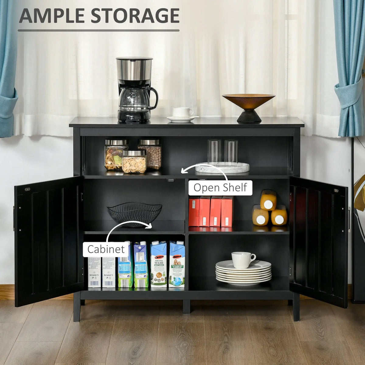 Homcom Sideboard Buffet Cabinet, Kitchen Cabinet, Coffee Bar Cabinet With 2 Doors | 41.8 x 17.8 x 35.5 in | Mdf | Black