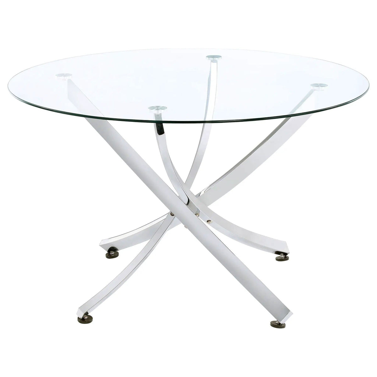 Beckham Round 46-inch Glass Top Dining Table Chrome | 46 x 46 x 29.5 in | Tempered Glass & Metal | Dining Room