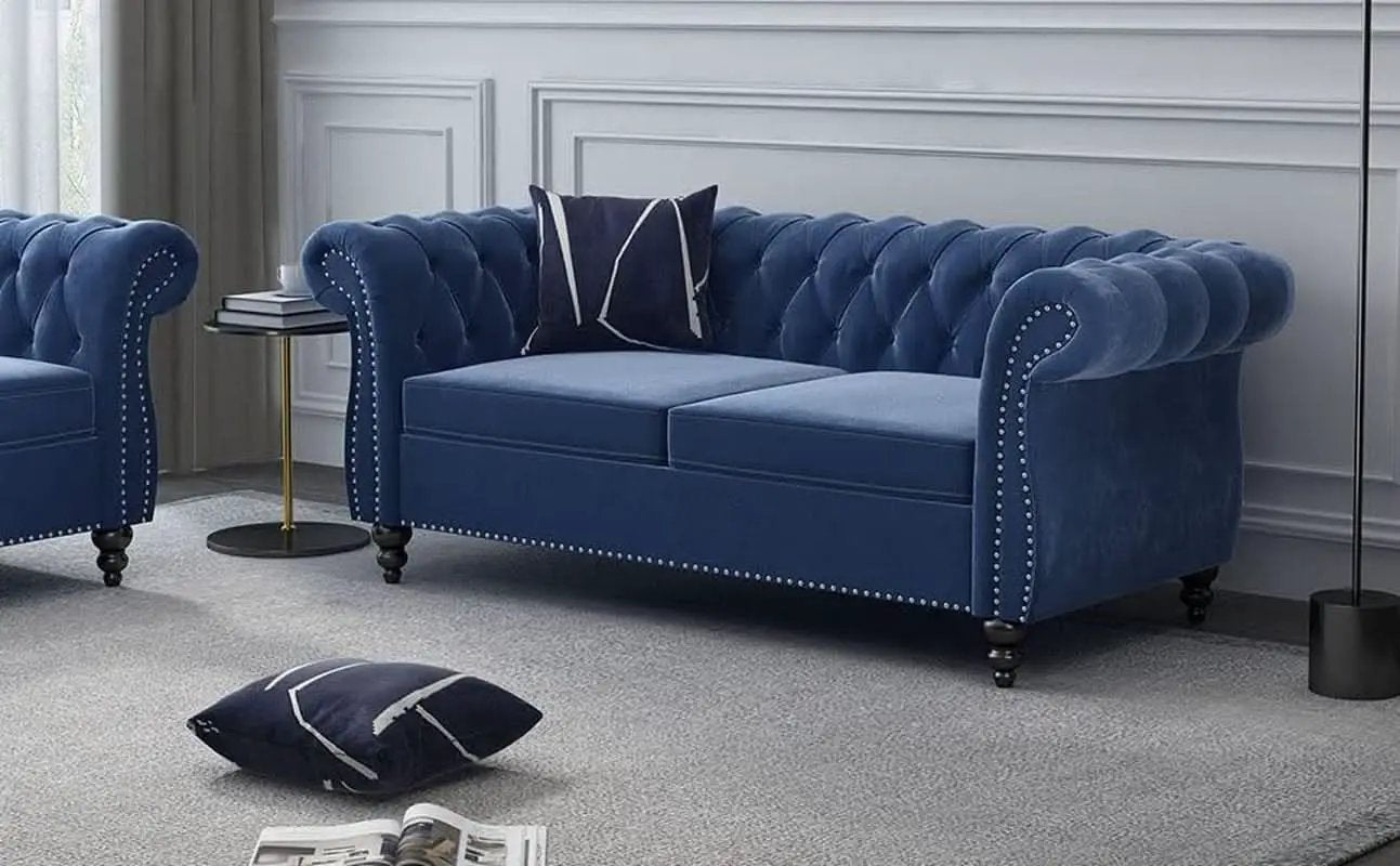 Blue Velvet 2 Piece Living Room Set Sofa Loveseat Chair For Living Room And Office from PriceLows™