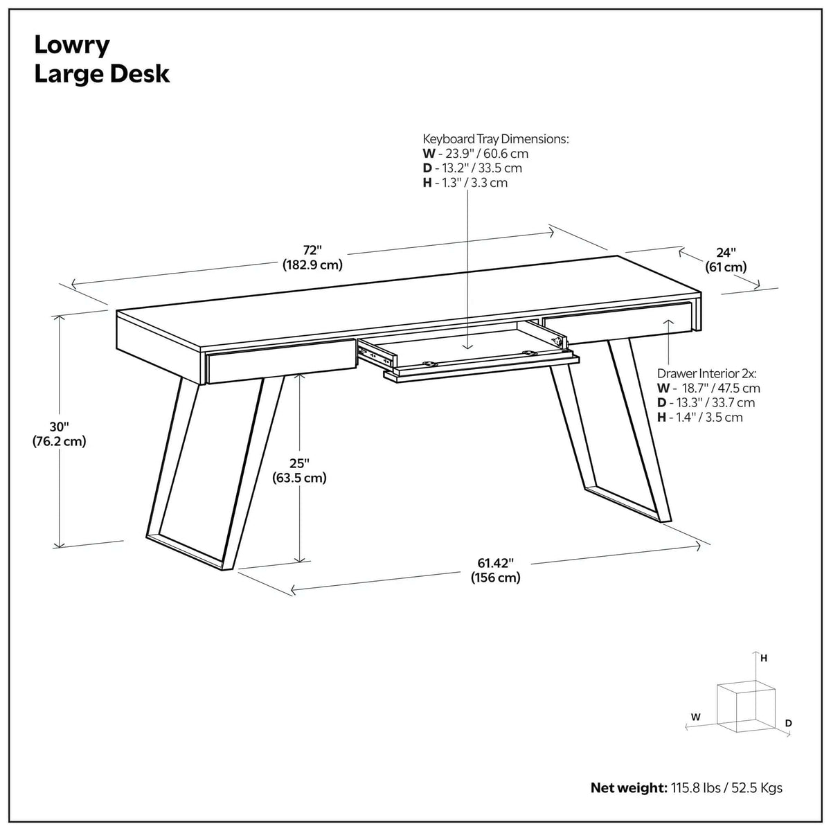 Lowry Handcrafted Desk | 5 Pieces | Metal | Home Office