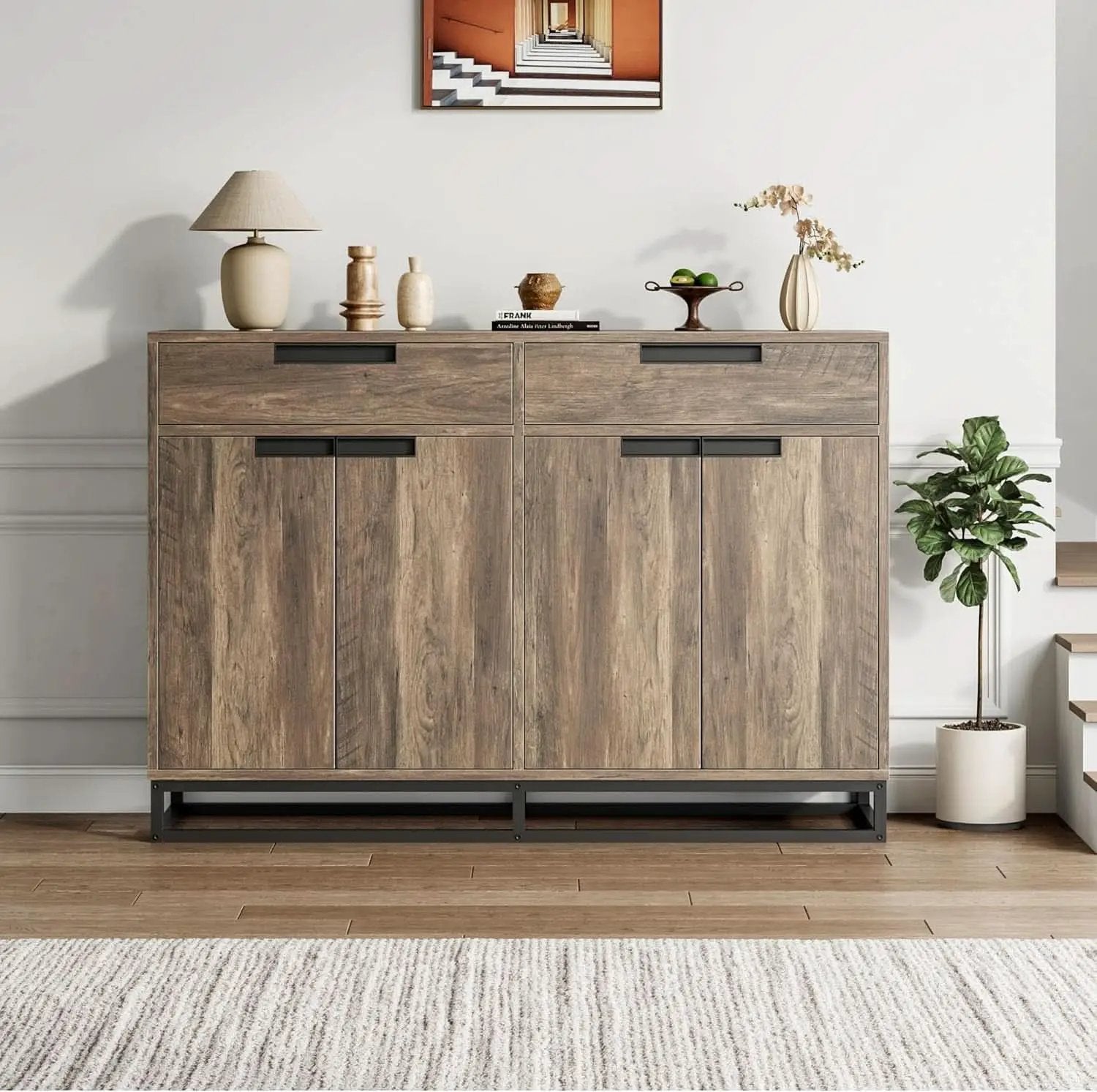 55 Inch Buffet Cabinet With 2 Drawers Modern Farmhouse from PriceLows™