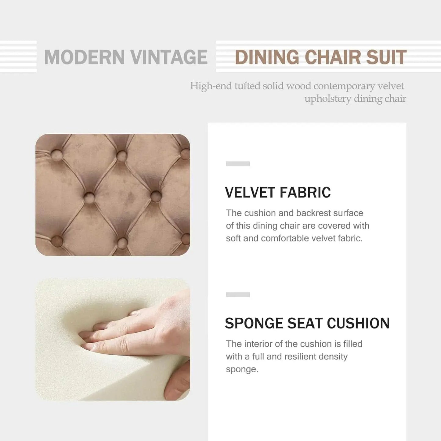 Khaki Velvet Dining Chairs Set of 4 With Button Back from PriceLows™
