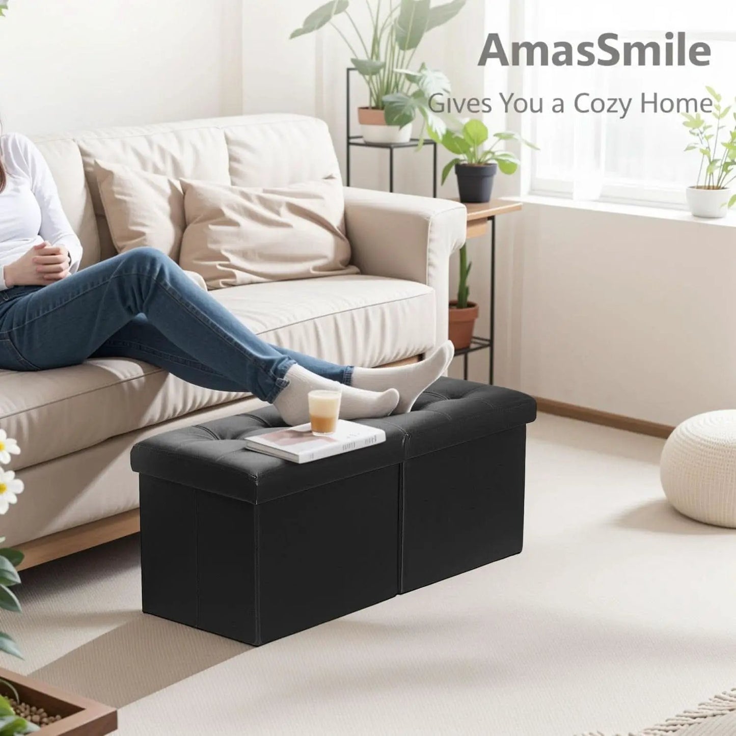 Ottoman With Premium Black Storage 34 Inch Dimension from PriceLows™