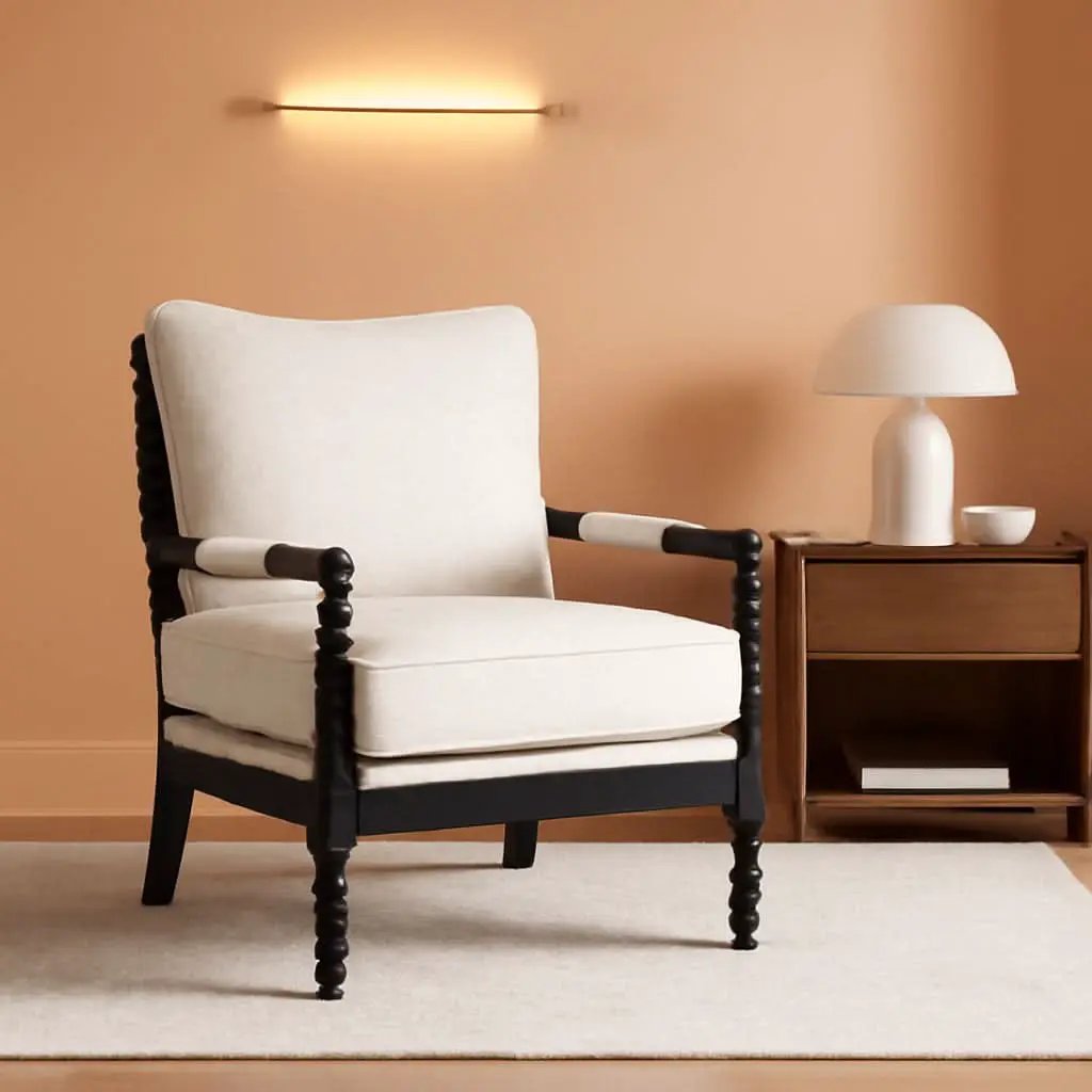 European Linen Spindle Armchairs Set Pair Cushions from PriceLows™