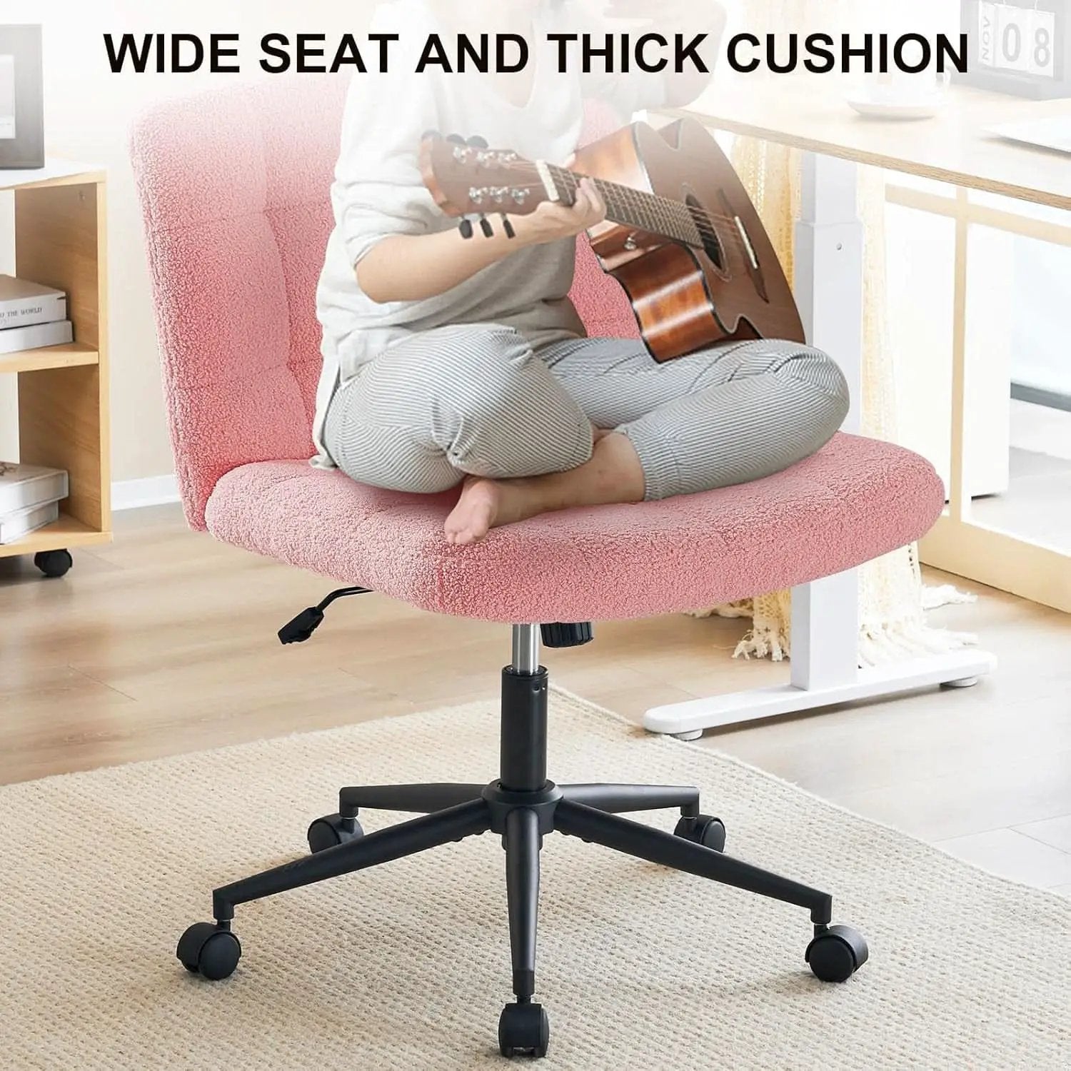 Pink Swivel Office Chair With Wheels Height Adjustable from PriceLows™