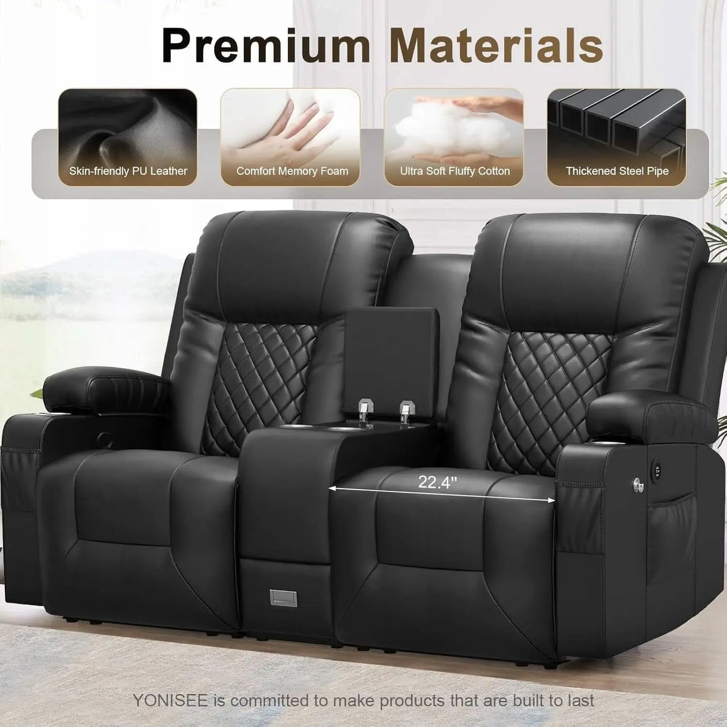 Loveseat Recliner Sofa With Storage Console And USB Ports from PriceLows™