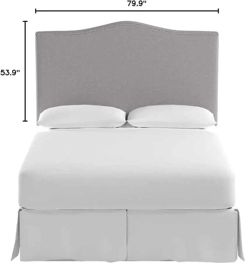 Contemporary Arctic Grey Upholstered Headboard with Silver Nailhead from PriceLows™