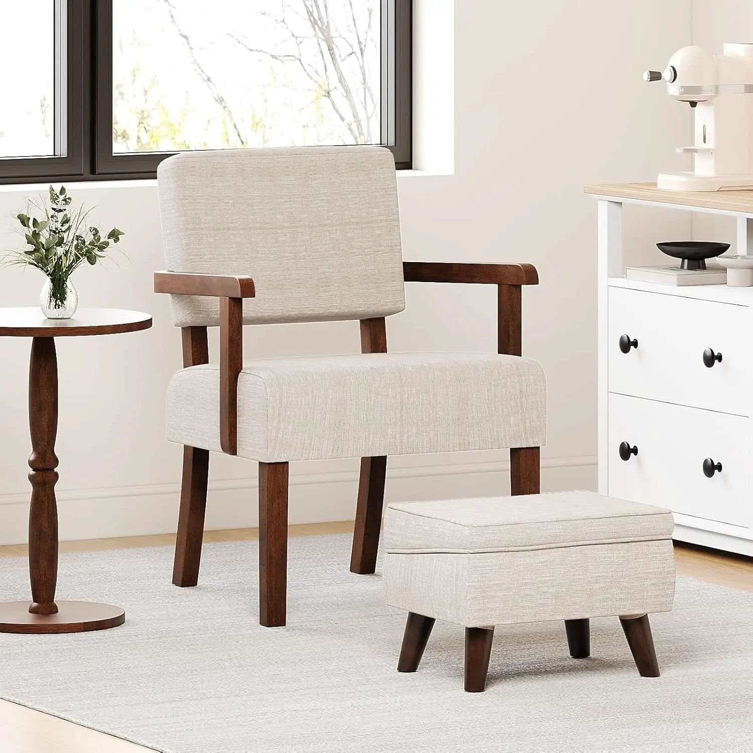 Beige Upholstered Storage Ottoman With Removable Lid from PriceLows™