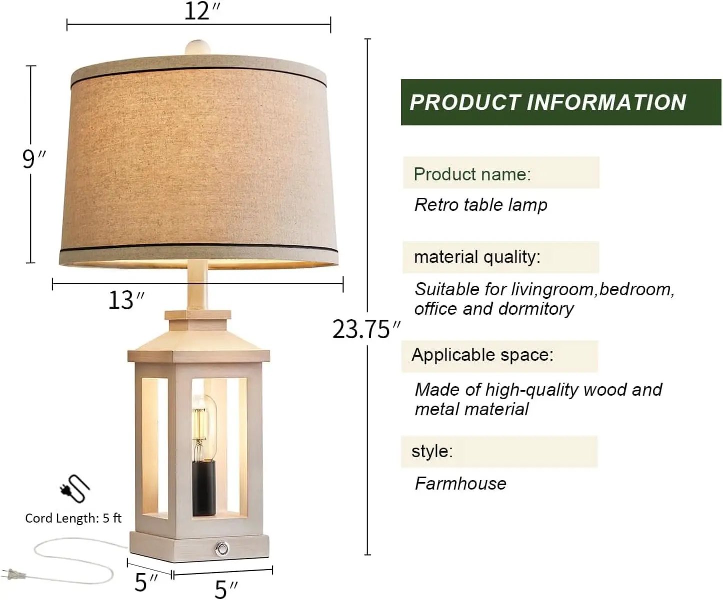 White Farmhouse Table Lamp Set With Dimmable Touch Control from PriceLows™