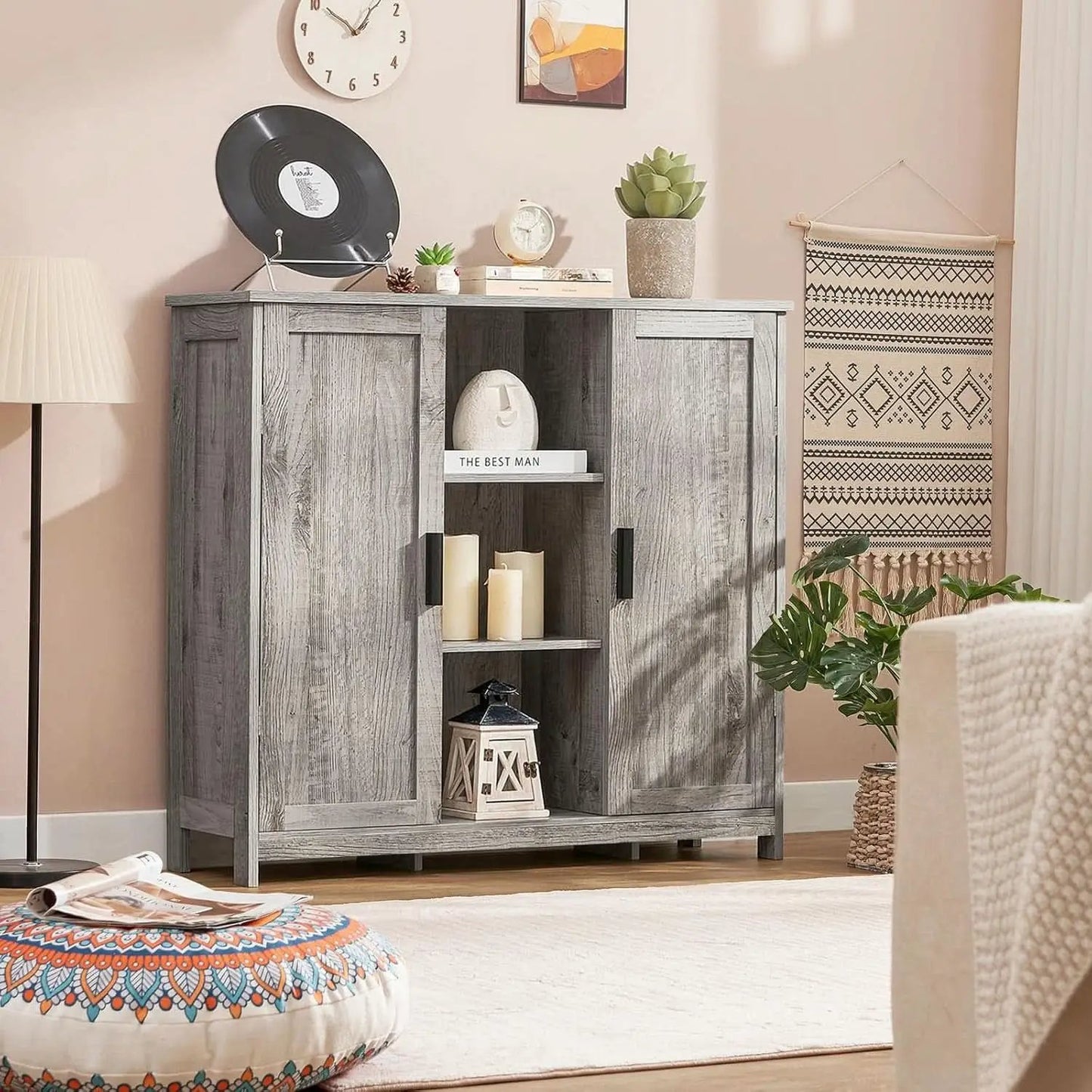 Grey Storage Cabinet With 2 Doors And 4 Adjustable Shelves from PriceLows™
