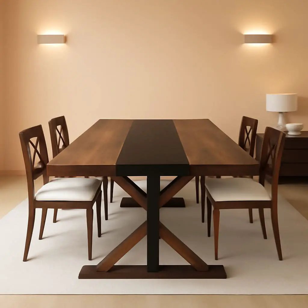 71 Inch Farmhouse Dining Table Waterproof Wood Grain Top from PriceLows™