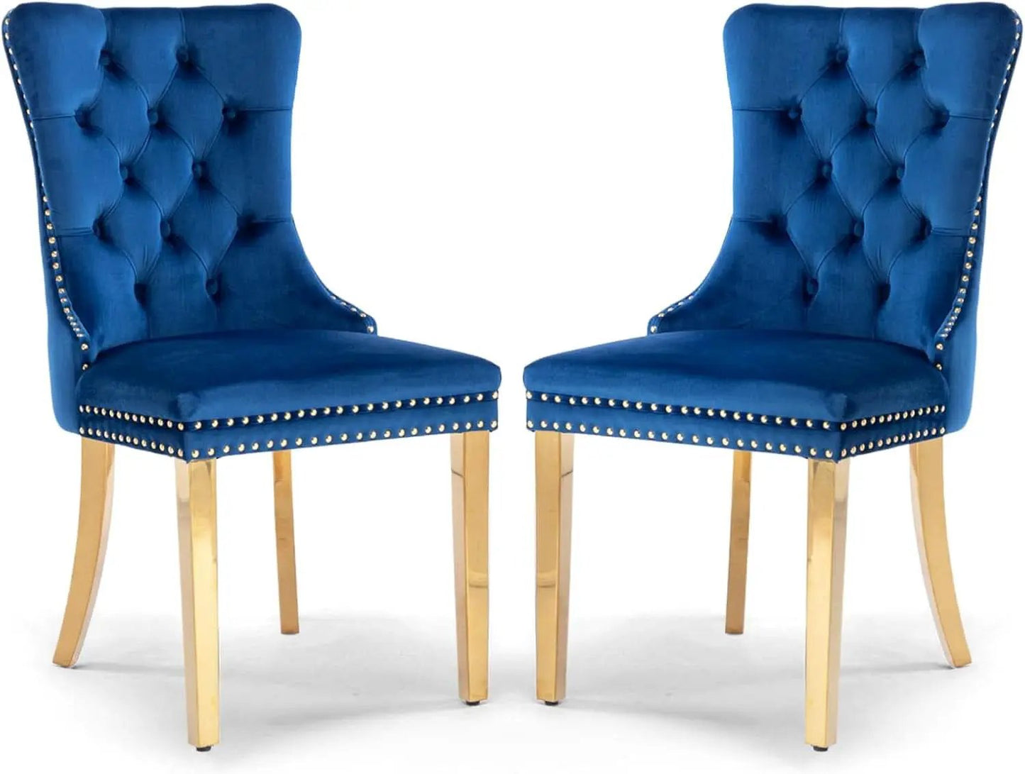 Blue Velvet Dining Chair Set Of 2 With Tufted Nailhead Trim from PriceLows™