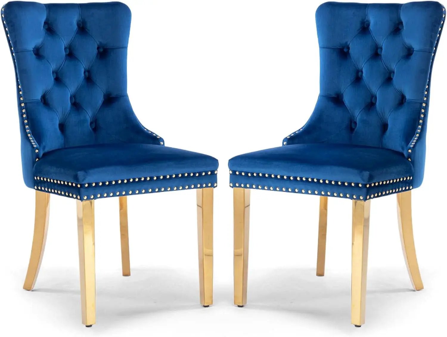 Blue Velvet Dining Chair Set Of 2 With Tufted Nailhead Trim from PriceLows™